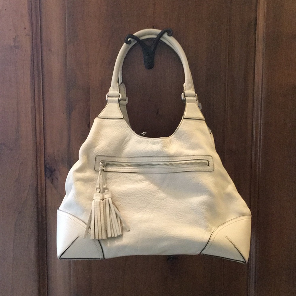 Ann Taylor Leather off white tote handbag